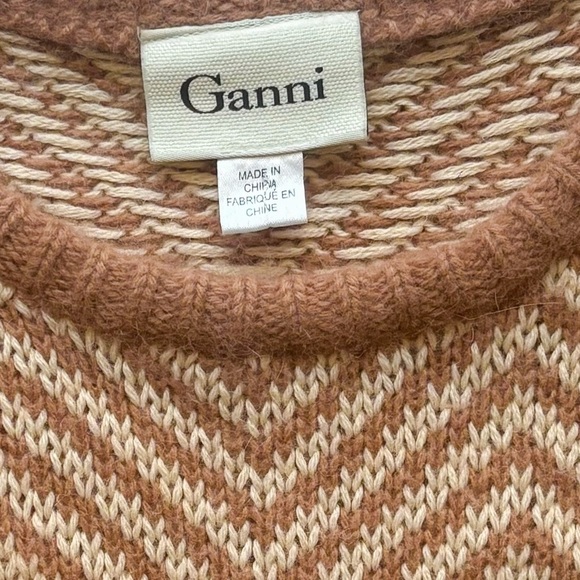 Ganni Chevron Wool Angora Knit Sweater Brown Cream Anthropologie – Size S - Picture 5 of 9